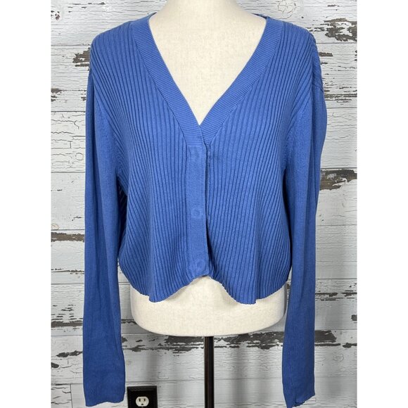 CABI Slim Rib Cardigan Long Sleeve Blue Sz L #6173 EUC - Picture 2 of 5